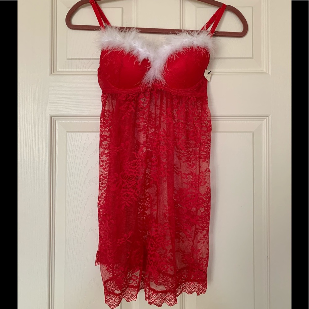 Fluffy Red Laced Christmas Loungerie